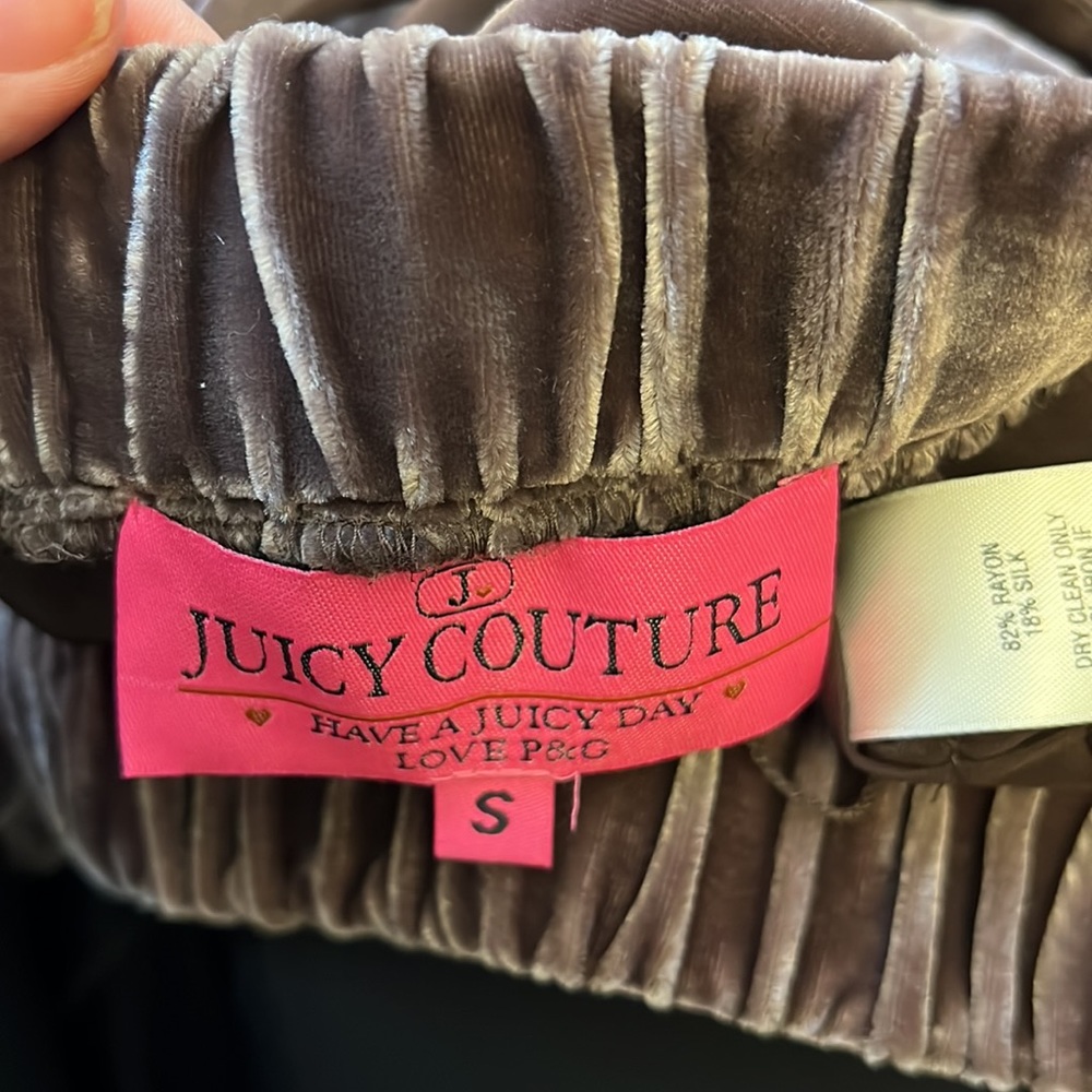 Vintage Y2K Juicy Couture Dark Brown Velvet Ruffle Tiered Skirt Size XS Silk Tie